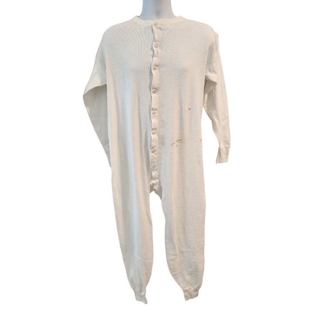 Vintage Sears White Union Suit Cotton USA Pilgrim Trap Door M Long Johns Thermal